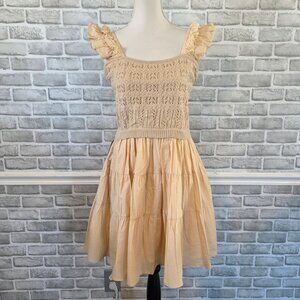 &Merci Cotton Crochet Ruffle Babydoll Dress Boho Western Romantic NEW L Coquette